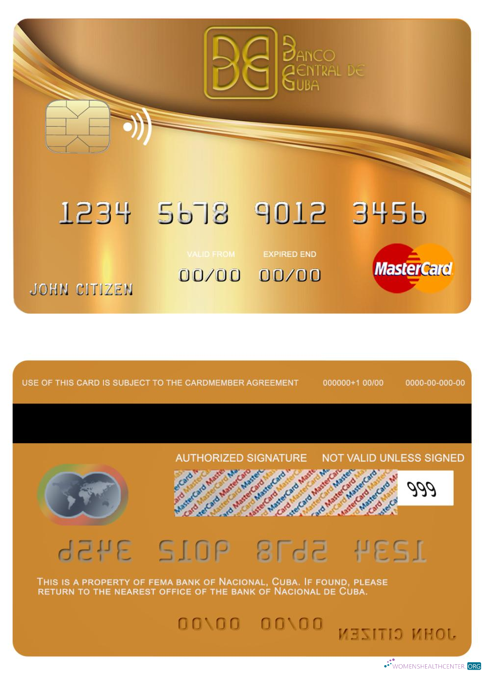 Download Cuba Nacional bank mastercard Photoshop template